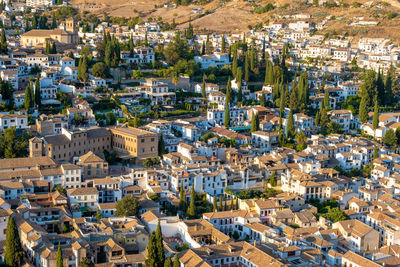 Aerial view of the city with historic center of granada.