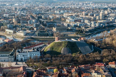 High angle view of buildings in city