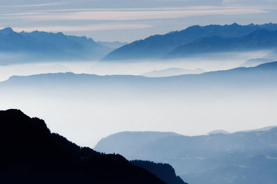 Scenic view of silhouette mountains against sky