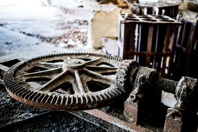 Close-up of old rusty machine part