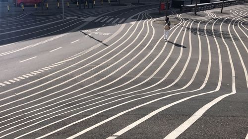 High angle view of zebra crossing on road