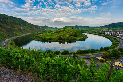 Panoramic view of the moselle vineyards, germany.