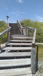 Close-up of staircase against sky