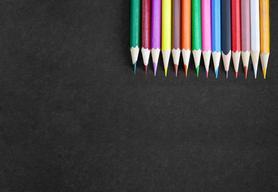 High angle view of multi colored pencils