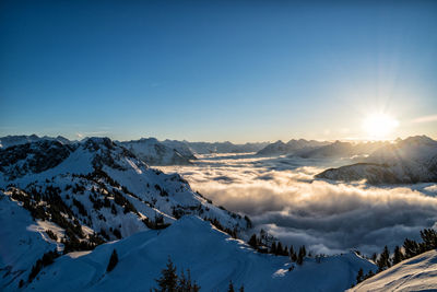 Scenic view of snowcapped mountains against sky