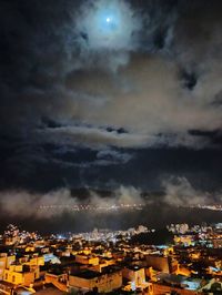 Aerial view of illuminated city against sky at night