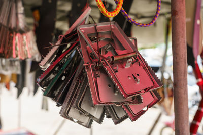 Close-up of decoration hanging for sale at market stall