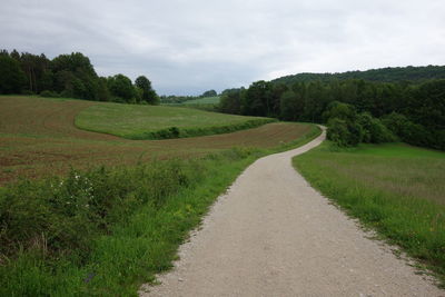 Road amidst green landscape against sky