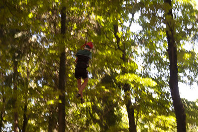 Low angle view of man against trees in forest