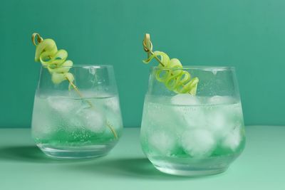 Close-up of drink on glass table