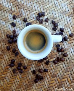 High angle view of coffee on table