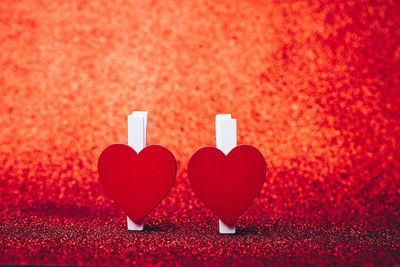 Close-up of heart shape on red paper