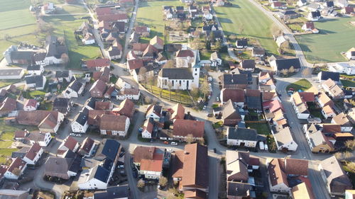 High angle view of houses in town