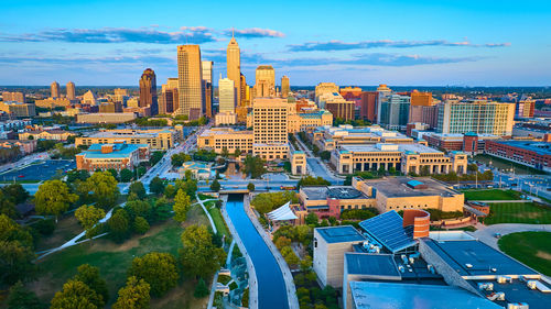 High angle view of cityscape against sky