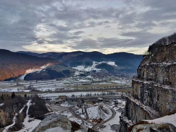 Scenic view of mountains against sky during winter
