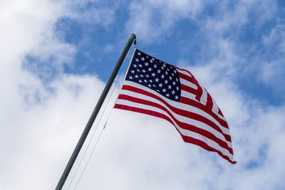 Low angle view of flag against sky