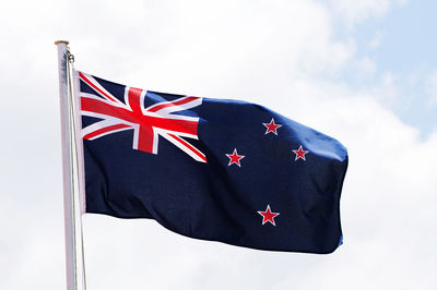 Low angle view of flag against sky