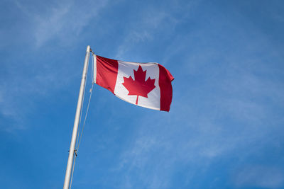 Low angle view of flag against sky