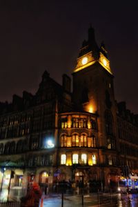 Illuminated building at night