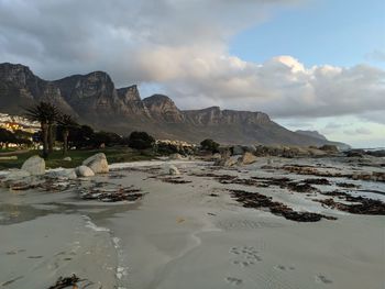 Scenic view of mountains against sky during winter