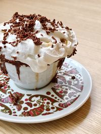 Close-up of dessert in plate on table