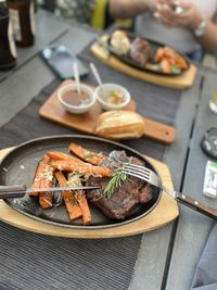 High angle view of food on table