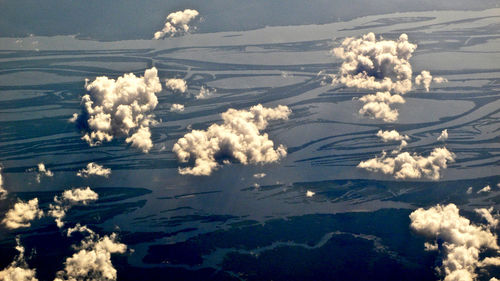 Aerial view of lake against sky