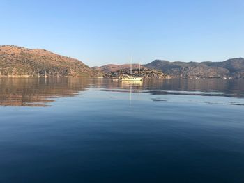 Scenic view of lake against clear blue sky