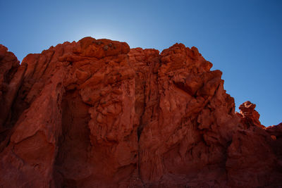 Low angle view of rock formation against sky