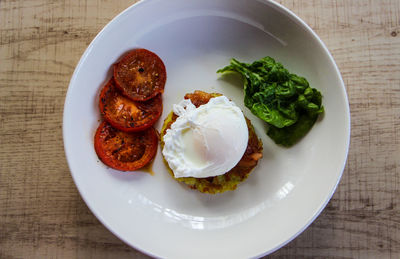 High angle view of food in plate on table