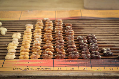 Peanuts arranged on table