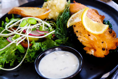 High angle view of meal served in plate