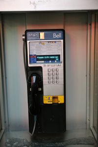 Close-up of telephone booth