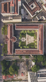 High angle view of building by street in city