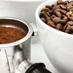 High angle view of coffee cup on table