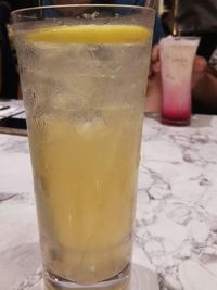 Close-up of beer in glass on table