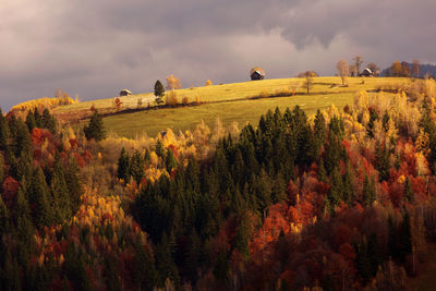 Scenic view of land against sky during autumn