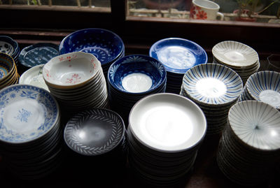 High angle view of candles on table