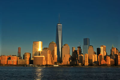 Modern buildings in city at waterfront