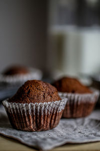 Close-up of chocolate muffins on table