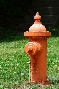 Close-up of fire hydrant on field