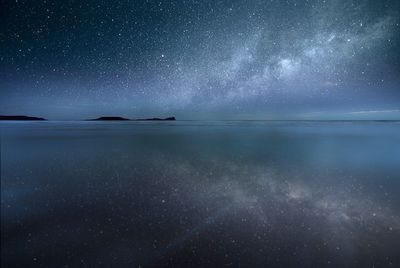 Scenic view of sea against sky at night