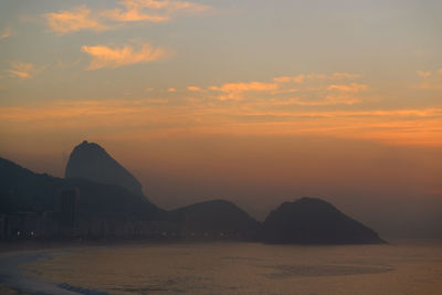 Scenic view of sea against orange sky