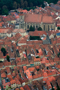 High angle view of houses in city