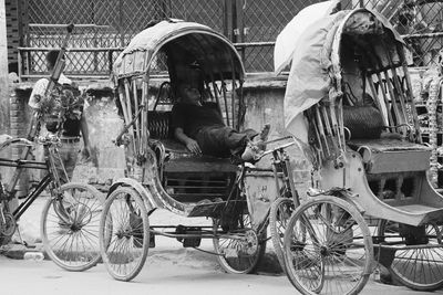 Rear view of a man on bicycle