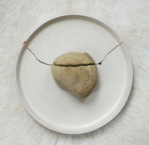 High angle view of cake in plate on table