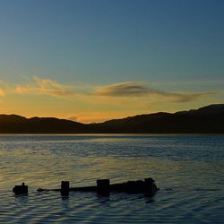 Scenic view of lake at sunset