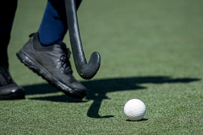 Low section of person with ball on grass