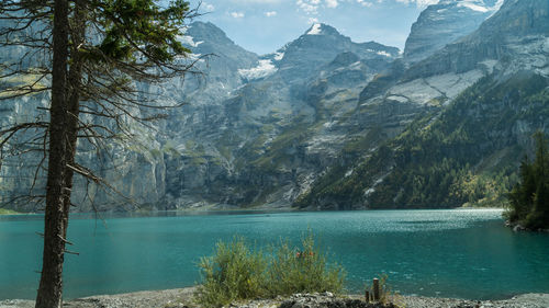 Scenic view of lake and mountains