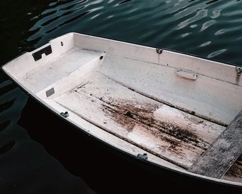 High angle view of boat moored at lake